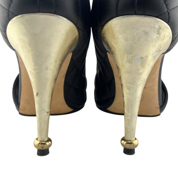 CHANEL Quilted Leather Peep Toe D'Orsay Stiletto Pumps (EU 38) - Picture 7 of 14